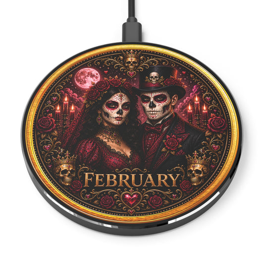 Eternal Royals February Wireless Charger | Gothic Skeleton Couple Qi Charging Pad | Dark Fantasy Desk Decor | Celestial Phone Charger
