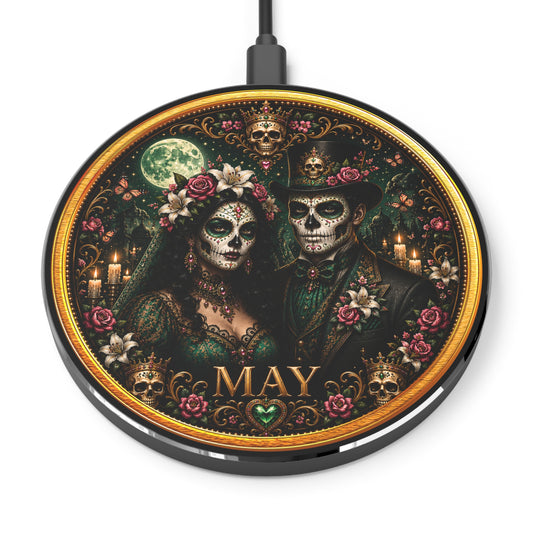 Eternal Royals May Wireless Charger | Gothic Skeleton Couple Qi Charging Pad | Dark Fantasy Desk Decor | Celestial Phone Charger