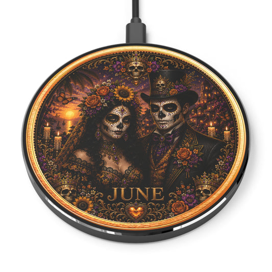 Eternal Royals June Wireless Charger | Gothic Skeleton Couple Qi Charging Pad | Dark Fantasy Desk Decor | Celestial Phone Charger