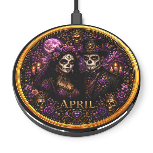 April Eternal Royals Wireless Charger 10W Violet Gold Skull Art | Noni Ross Creations