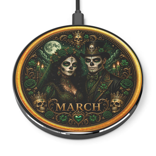 Eternal Royals March Wireless Charger | Gothic Skeleton Couple Qi Charging Pad | Dark Fantasy Desk Decor | Celestial Phone Charger