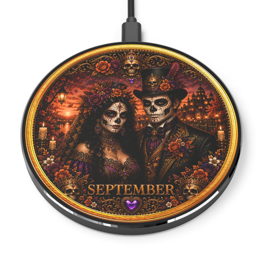Eternal Royals September Wireless Charger | Gothic Skeleton Couple Qi Charging Pad | Dark Fantasy Desk Decor | Celestial Phone Charger