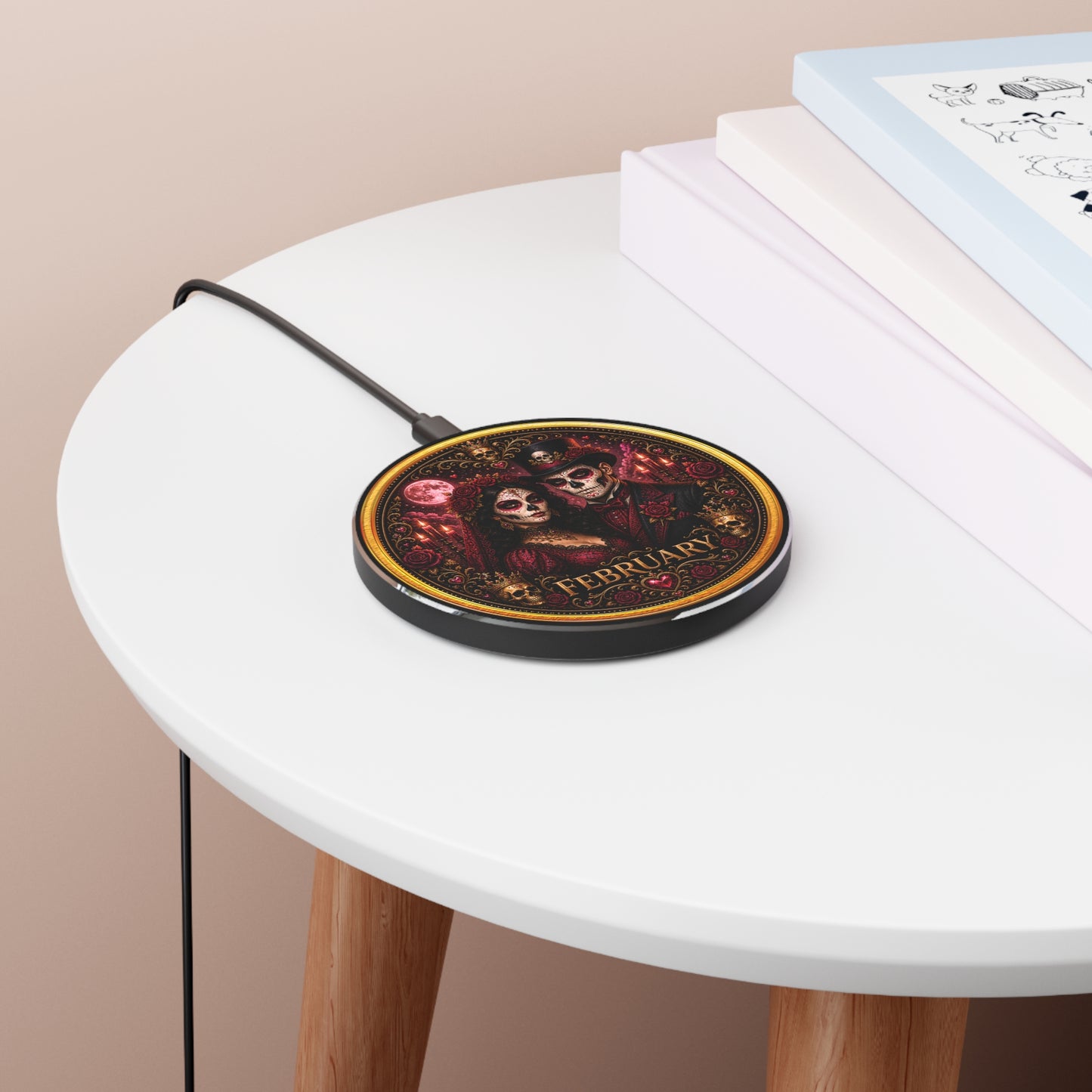 Eternal Royals February Wireless Charger | Gothic Skeleton Couple Qi Charging Pad | Dark Fantasy Desk Decor | Celestial Phone Charger