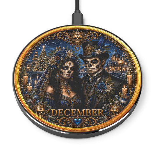 Eternal Royals December Wireless Charger | Gothic Skeleton Couple Qi Charging Pad | Dark Fantasy Desk Decor | Celestial Phone Charger