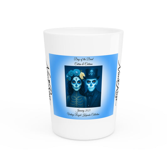 January Day of the Dead Couple Ceramic Shot Glass 1.9oz – Blue Catrin & Catrina Keepsake | Noni Ross Creations