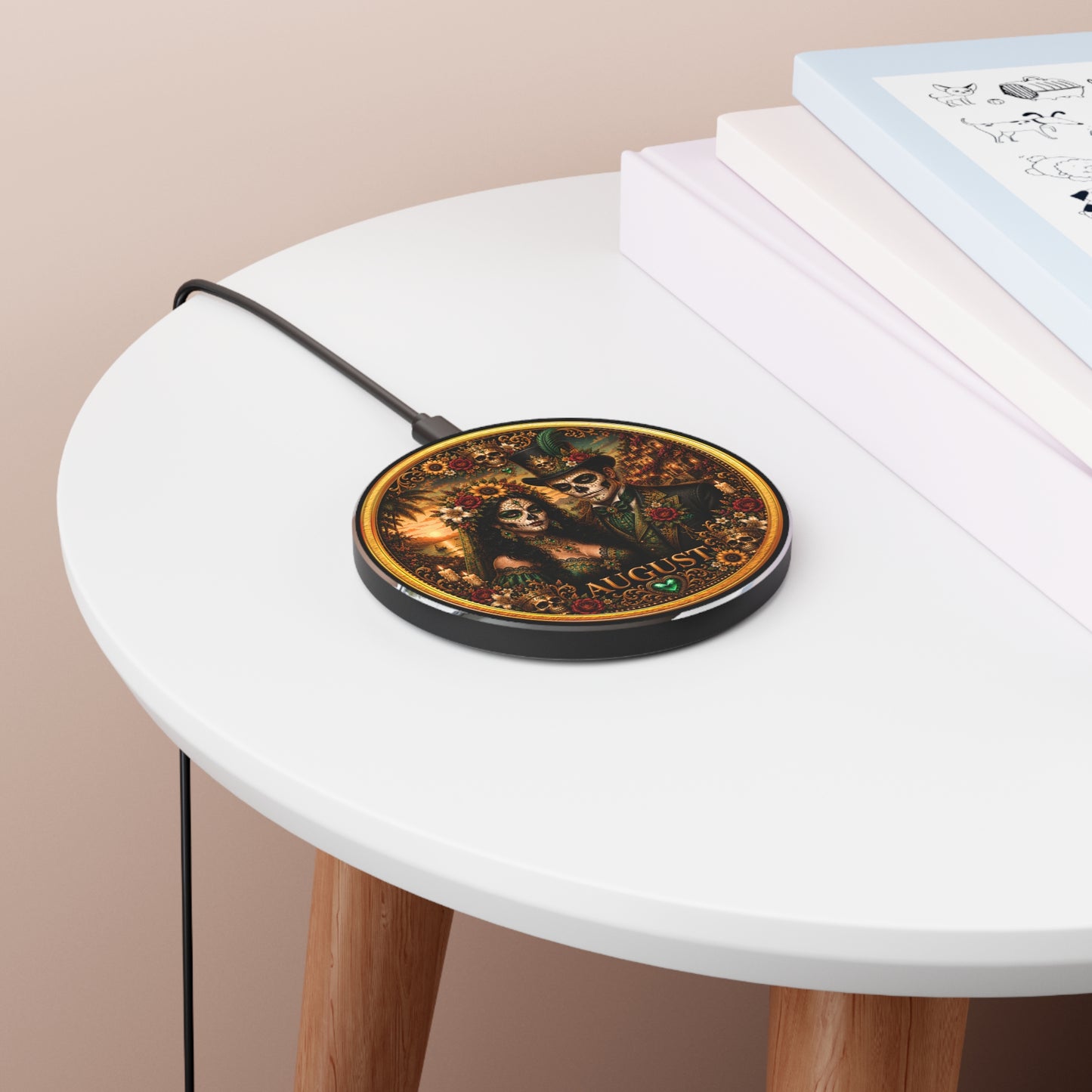 Eternal Royals August Wireless Charger | Gothic Skeleton Couple Qi Charging Pad | Dark Fantasy Desk Decor | Celestial Phone Charger