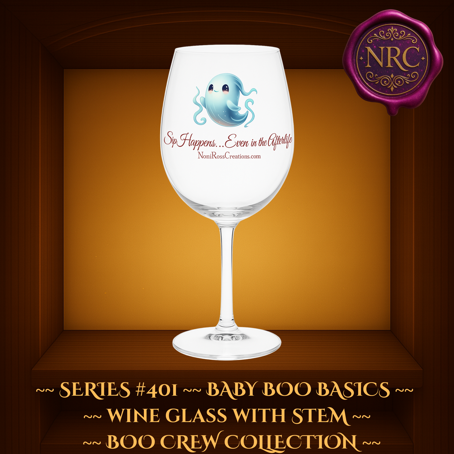BOO Crew Phantom Sips Barware Wine Glass 12 oz Noni Ross Creations