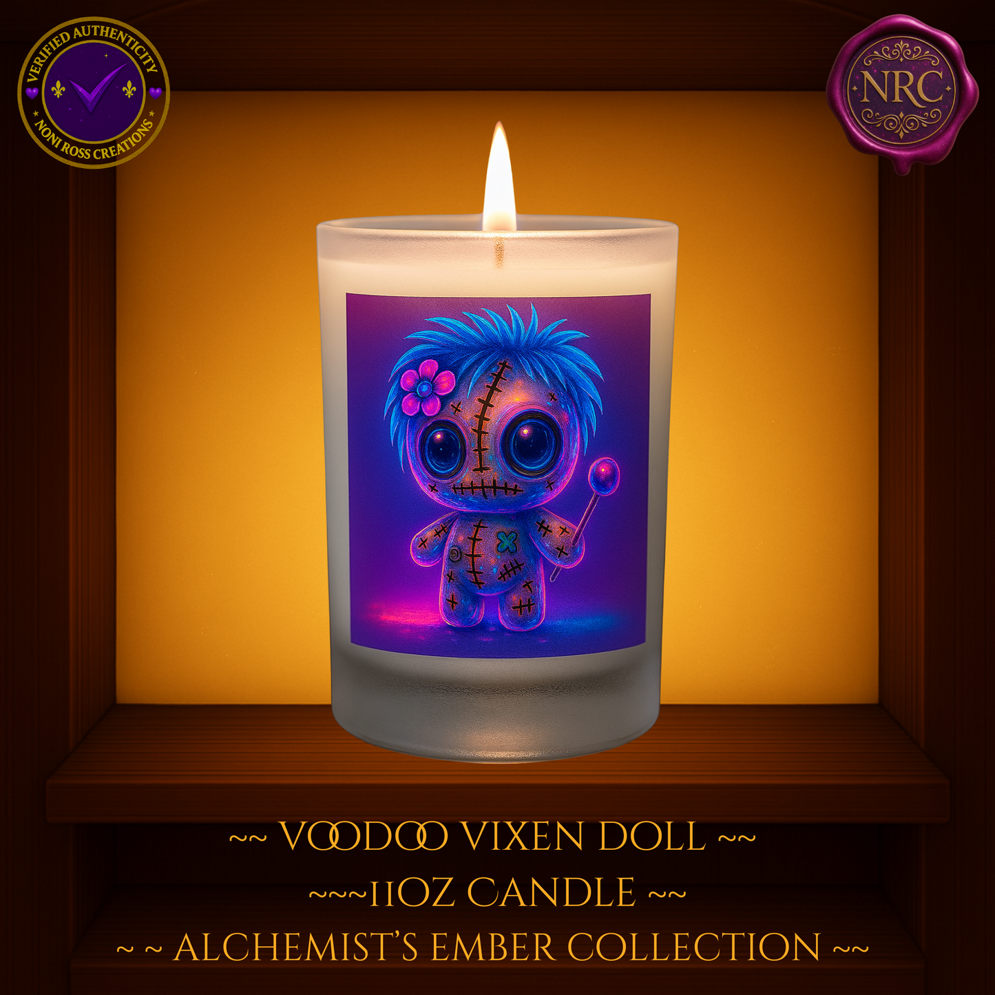 Voodoo Vixen Doll 11oz Frosted Candle by Noni Ross Creations
