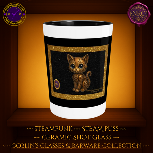 Steampunk Puss Ceramic Shot Glass by Noni Ross Creations