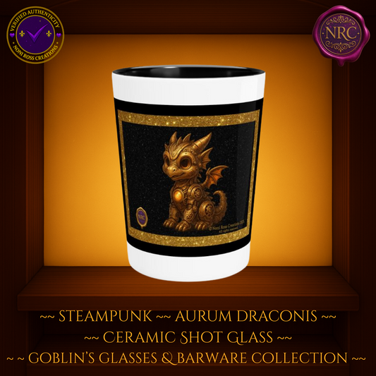 Steampunk Aurum Draconis Gold Dragon Ceramic Shot Glass by Noni Ross Creations