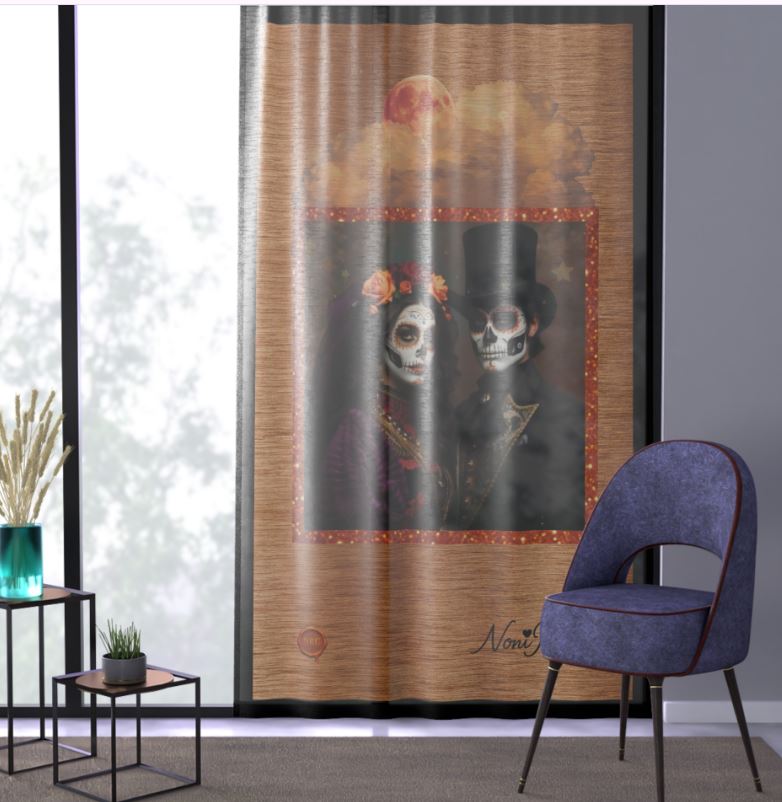 Copper Twilight Edition Curtain - Day of the Dead 50 x 64 by Noni Ross Creations