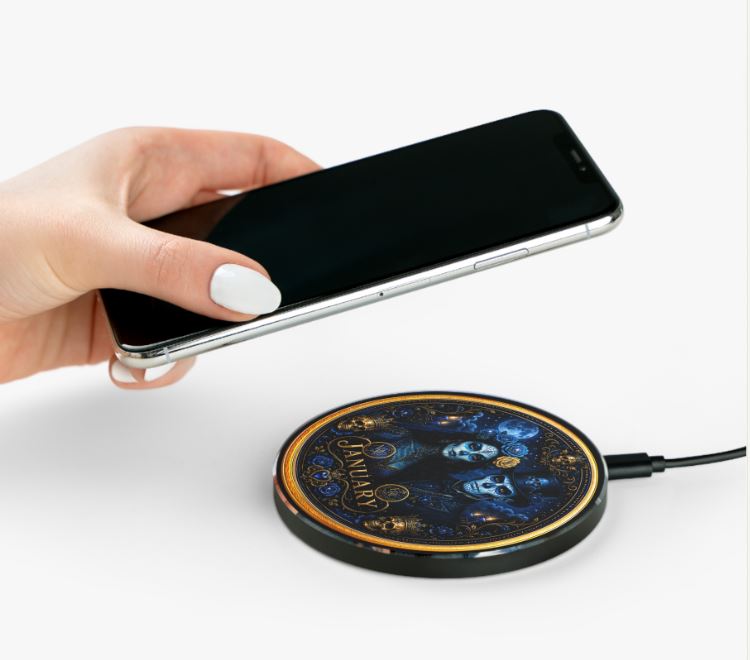 Eternal Royals January Wireless Charger | Gothic Skeleton Couple Qi Charging Pad | Dark Fantasy Desk Decor | Celestial Phone Charger