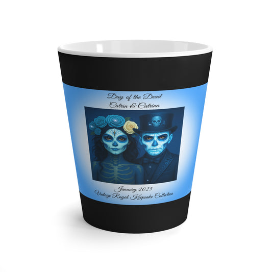 January Day of the Dead Couple Latte Mug 12oz – Blue Catrin & Catrina Vintage Keepsake Coffee Cup | Noni Ross Creations