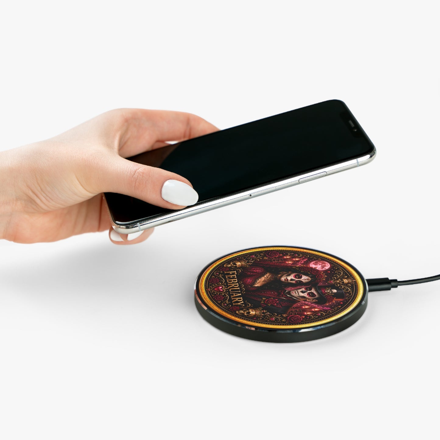 Eternal Royals February Wireless Charger | Gothic Skeleton Couple Qi Charging Pad | Dark Fantasy Desk Decor | Celestial Phone Charger