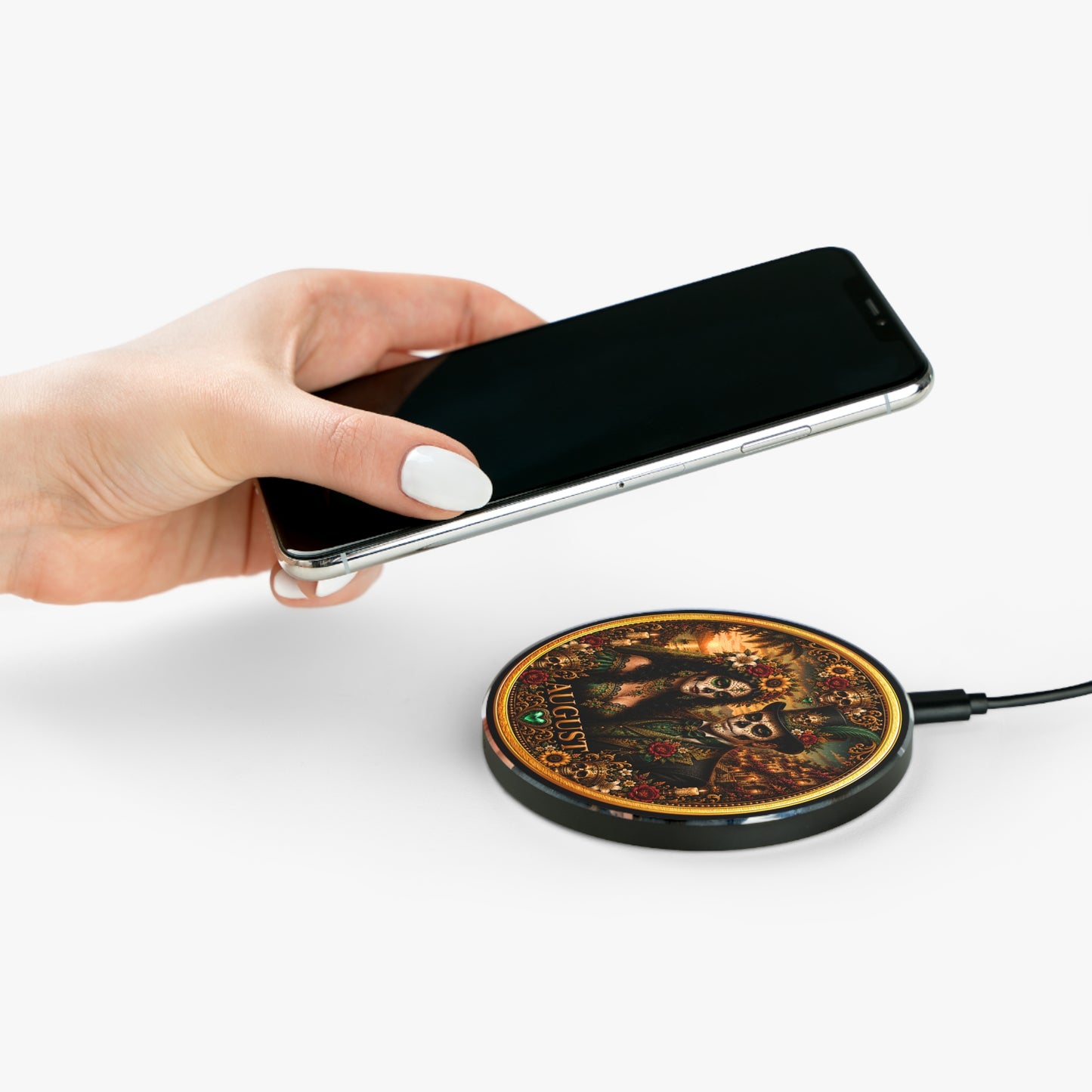 Eternal Royals August Wireless Charger | Gothic Skeleton Couple Qi Charging Pad | Dark Fantasy Desk Decor | Celestial Phone Charger