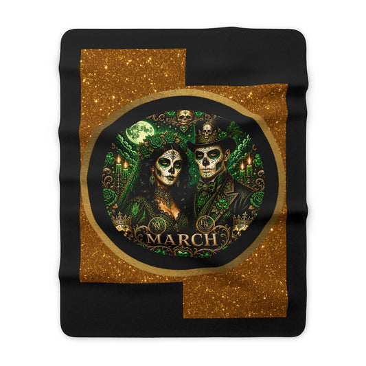 Eternal Royals March Deluxe Sherpa Blanket | Gothic Skeleton Couple Throw | Celestial Moonlit Fleece Blanket | Dark Fantasy Home Decor