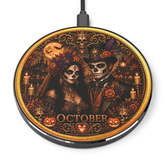 Eternal Royals October Wireless Charger | Gothic Skeleton Couple Qi Charging Pad | Dark Fantasy Desk Decor | Celestial Phone Charger