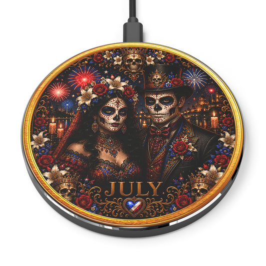 Eternal Royals July Wireless Charger | Gothic Skeleton Couple Qi Charging Pad | Dark Fantasy Desk Decor | Celestial Phone Charger