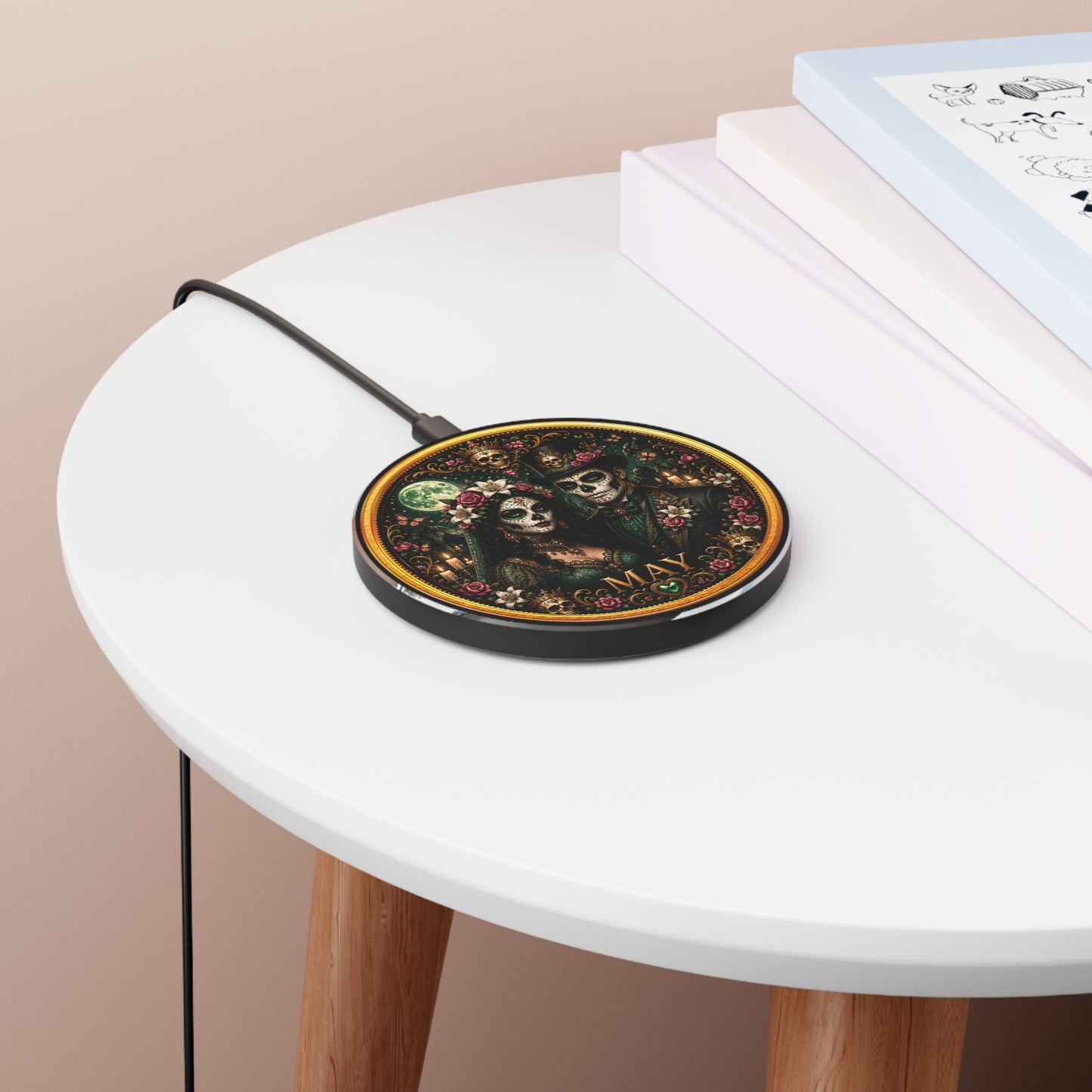 Eternal Royals May Wireless Charger | Gothic Skeleton Couple Qi Charging Pad | Dark Fantasy Desk Decor | Celestial Phone Charger