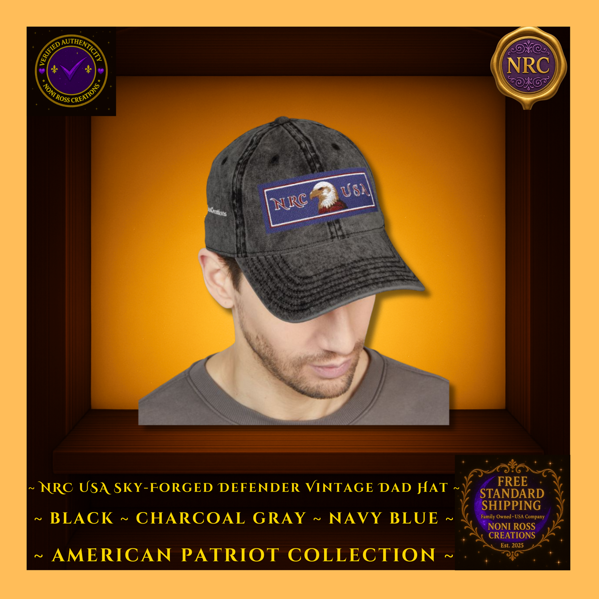 Gold Cubby | Black Vintage-Wash | Lifestyle – Hat on Table – Distressed Texture & Embroidery Focus