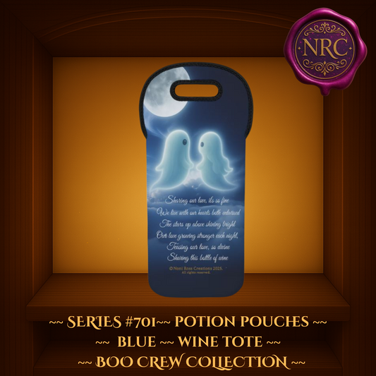 Spirited Moonlight Kiss Wine Tote Series 701 with two ghost lovers under moonlight and romantic poem – Potion Pouches