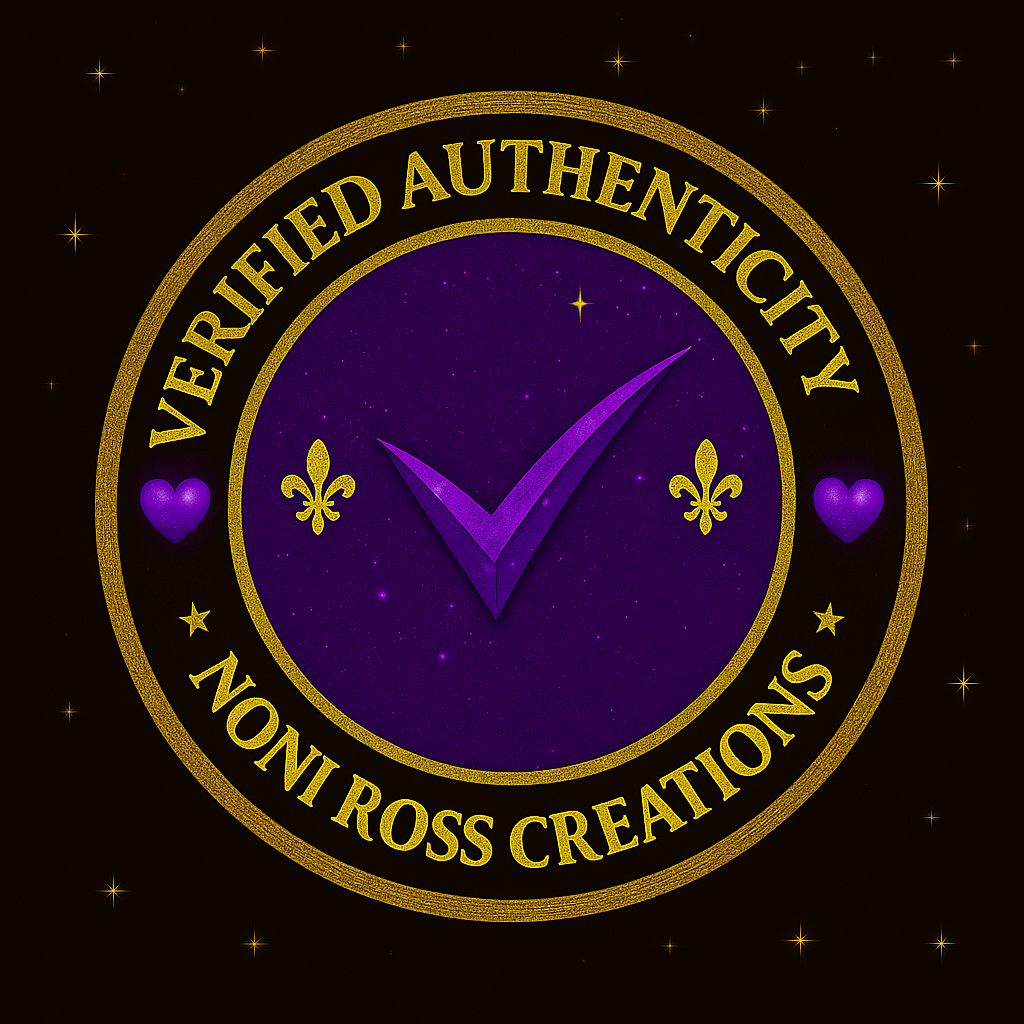 Logo for Noni Ross Creations with verified authenticity text on a dark background

Details
