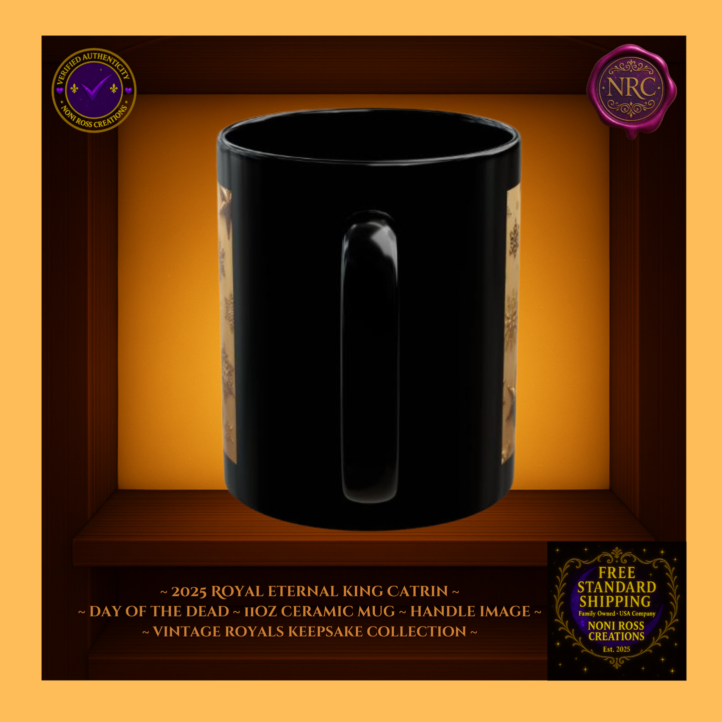 Handle detail — porcelain white interior with gold accent rim, 11 oz ceramic mug