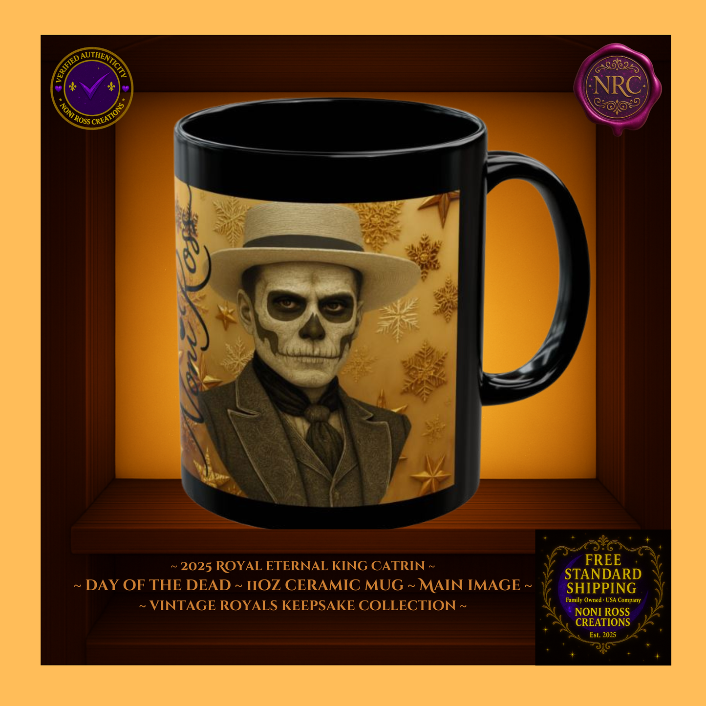 2025 Eternal King Catrin Mug 11 oz in golden amber and bronze hues | 💜 Noni Ross Creations