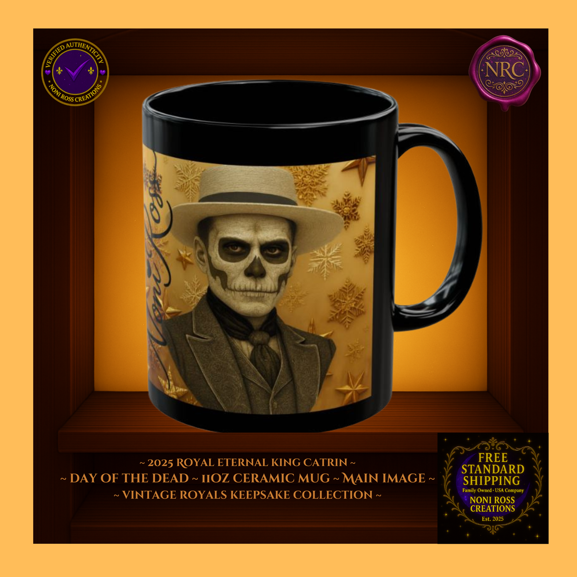 2025 Eternal King Catrin Mug 11 oz in golden amber and bronze hues | 💜 Noni Ross Creations