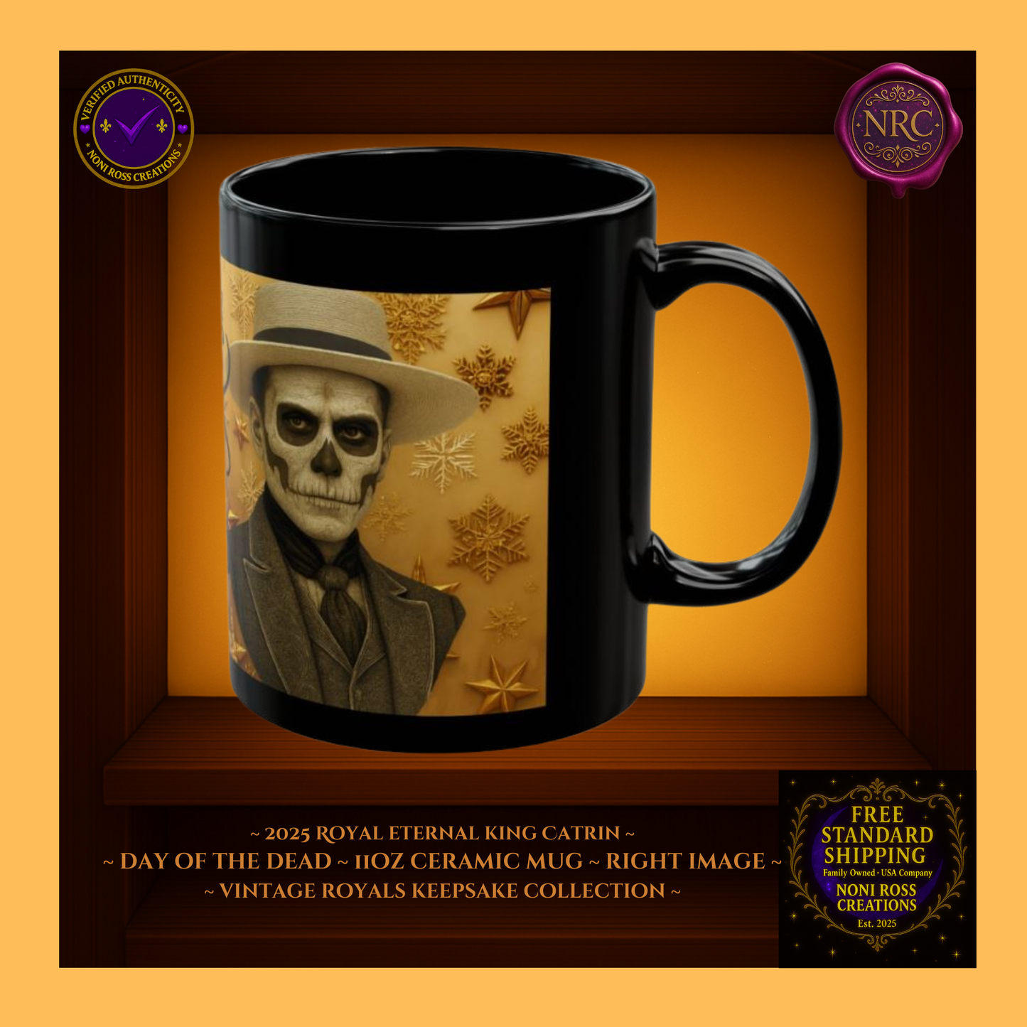 Right side — 2025 King Catrin Mug with candlelight and shadow detail | golden gothic design