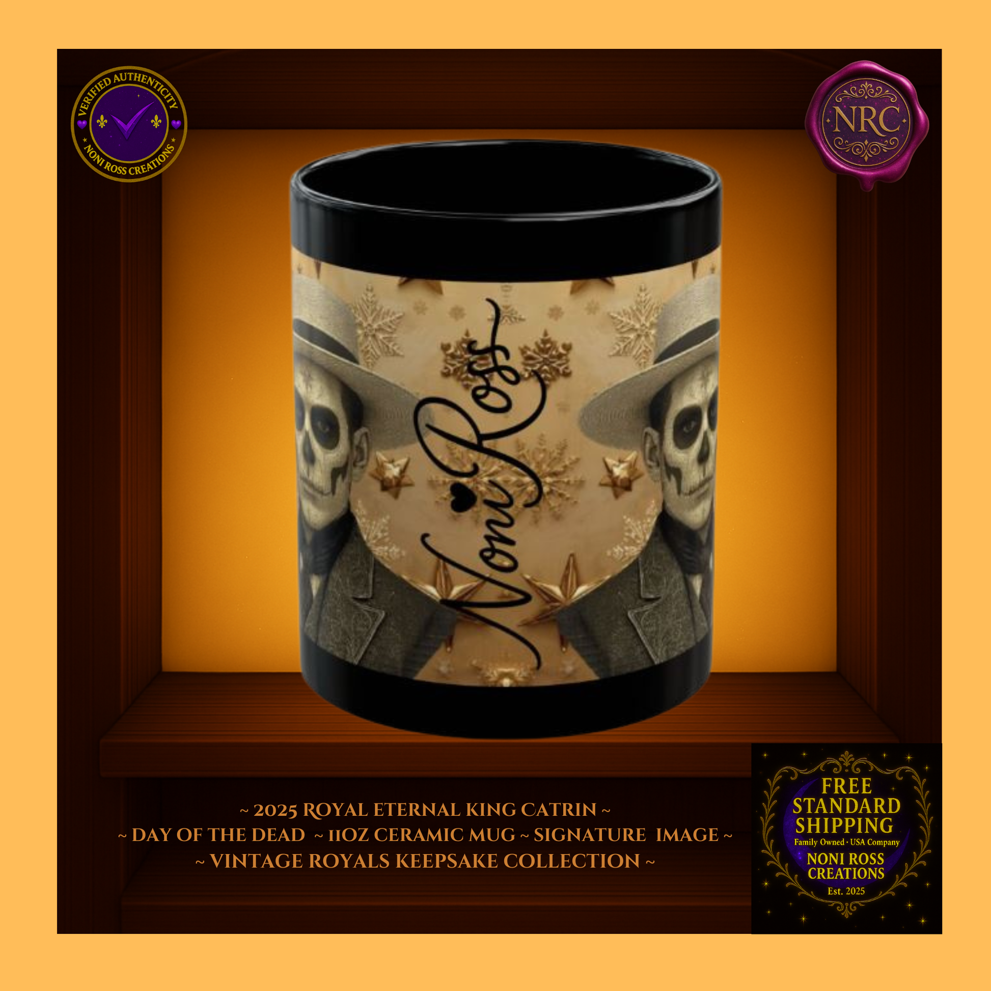 Signature spine — 💜 Noni Ross Creations logo with Vintage Royals filigree and golden border