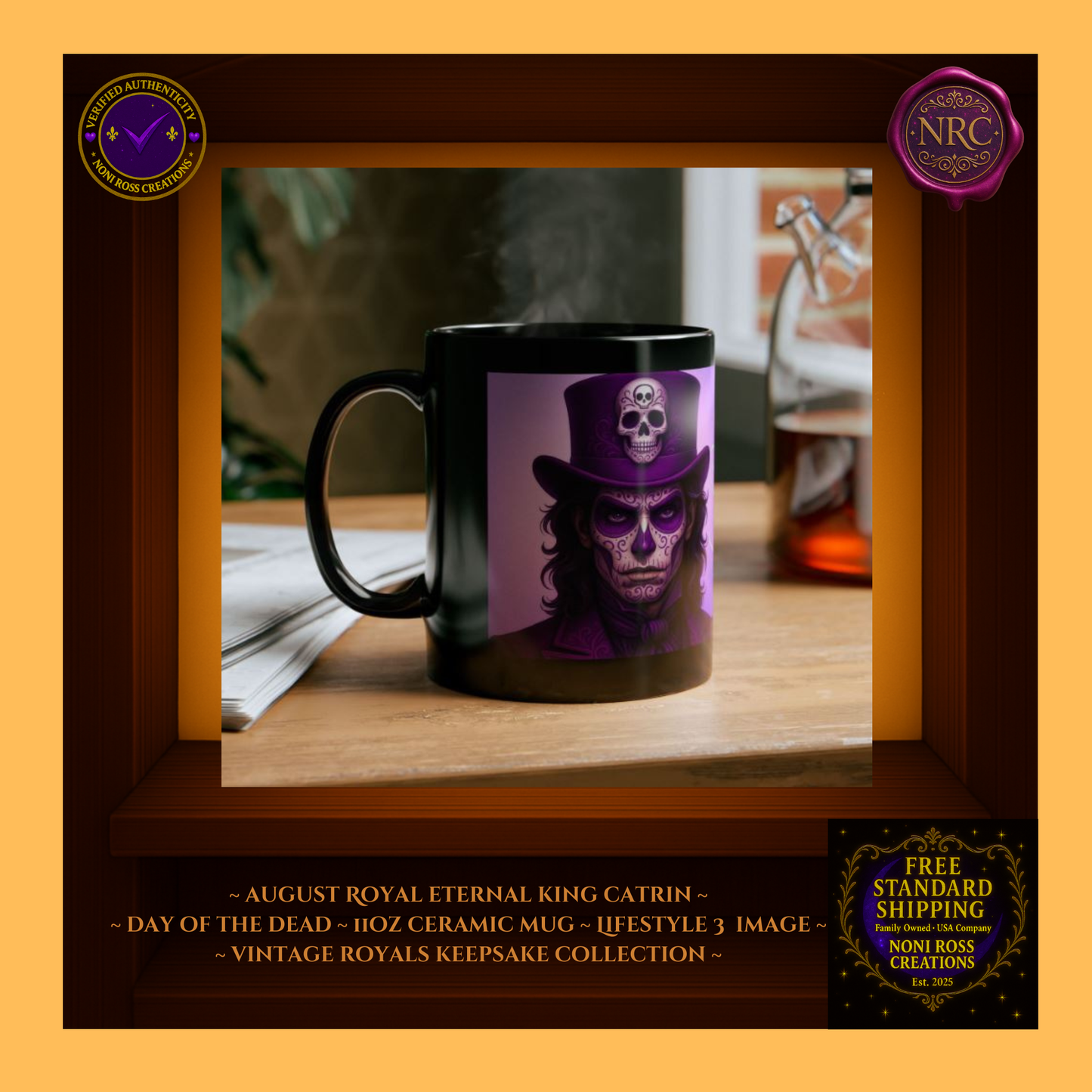 Collector display — August King Catrin and Queen Catrina Mugs | 💜 NoniRossCreations.com