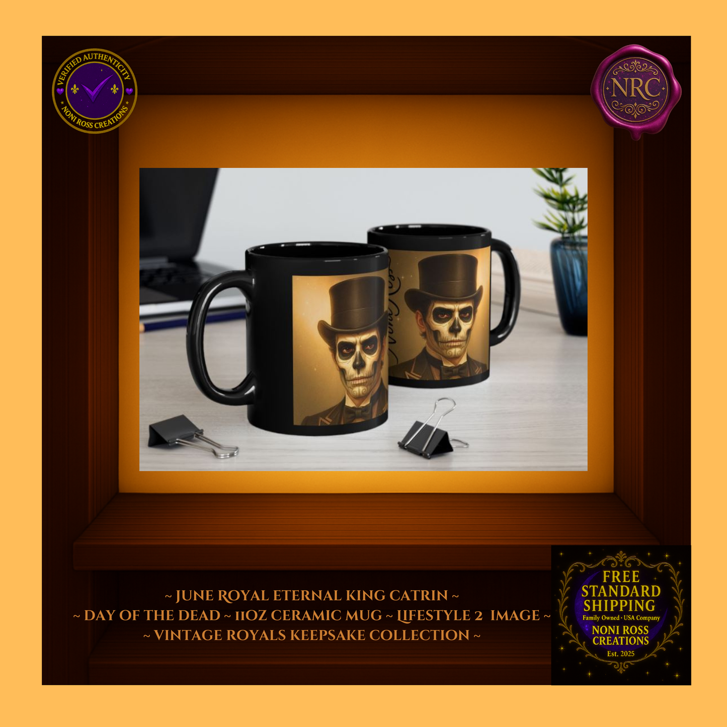 Cozy display—Eternal King Catrin Mug near pastry and journal, gold and silver color harmony