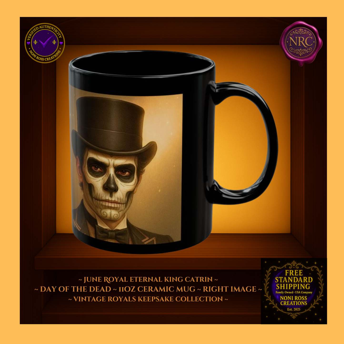 Right side—June King Catrin Mug with ivory trim and candlelit glow, regal gothic styling