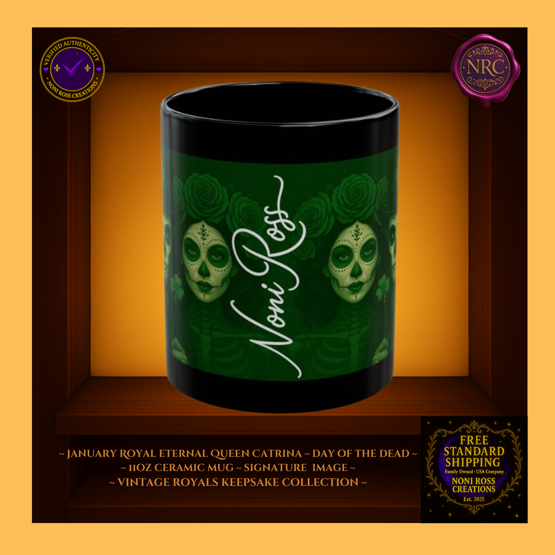 Signature spine—💚 Noni Ross Creations logo with Vintage Royals filigree on emerald background, collector couple set