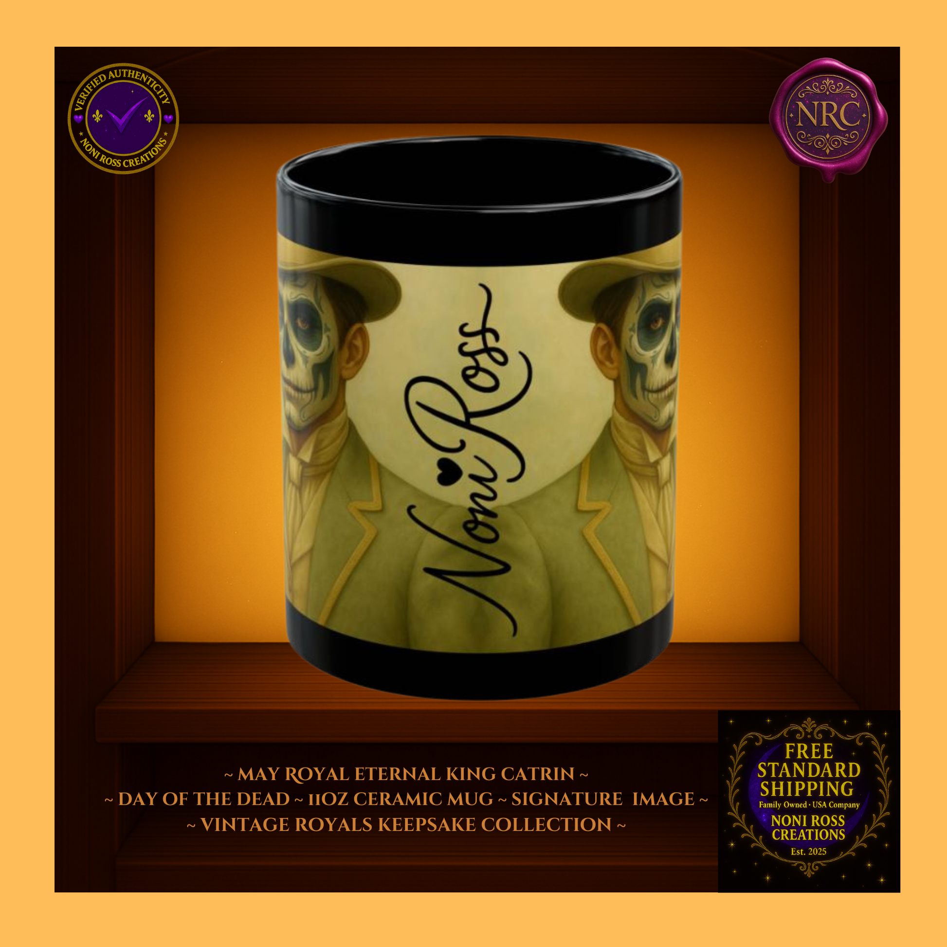 Signature spine—💖 Noni Ross Creations logo with Vintage Royals filigree on rose background