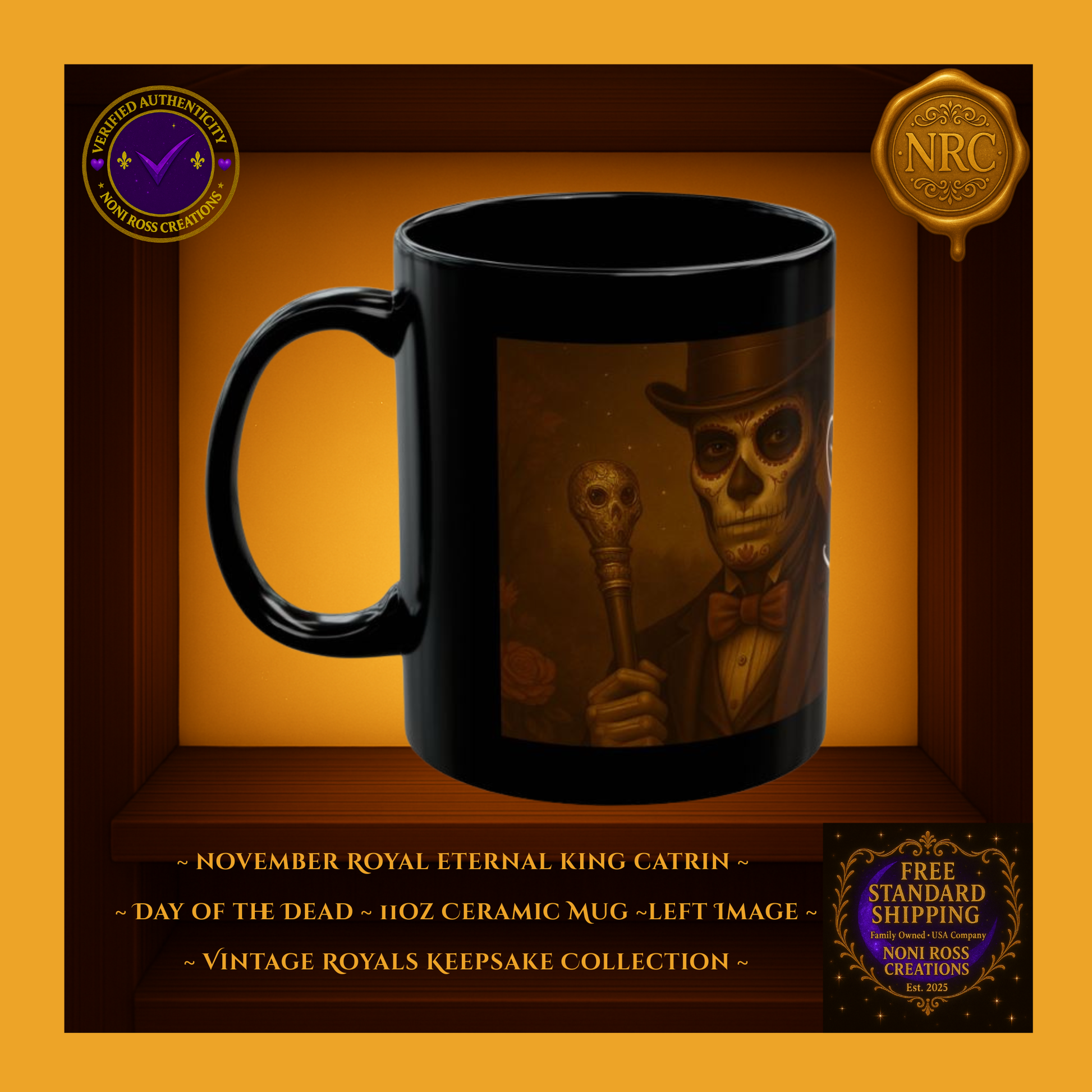 Left side of November Catrin Mug highlighting soft autumn shadows and rose-tinted background tones | Noni Ross Creations