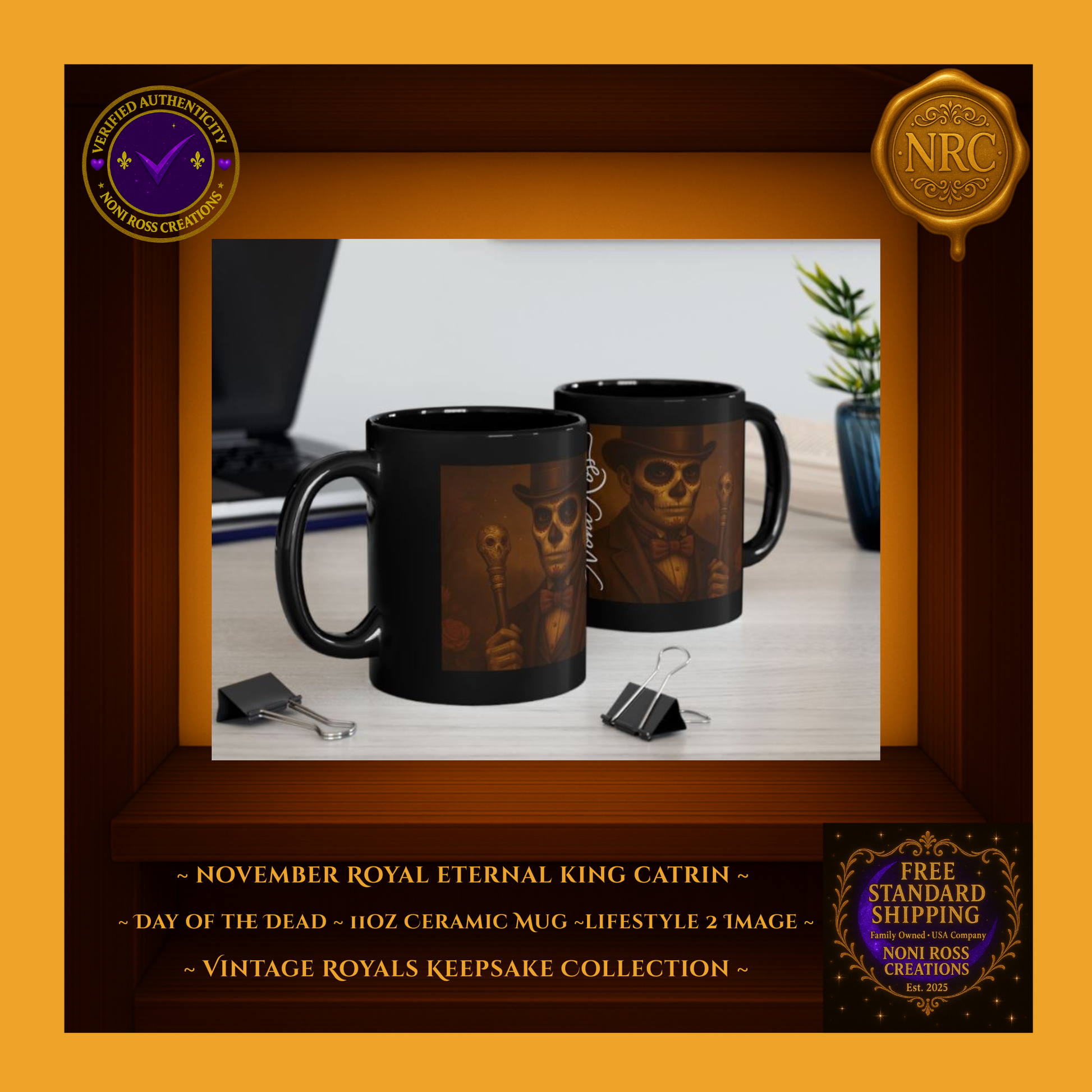 November Catrin Mug beside a book and steaming coffee, surrounded by golden light—cozy fall aesthetic | Noni Ross Creations