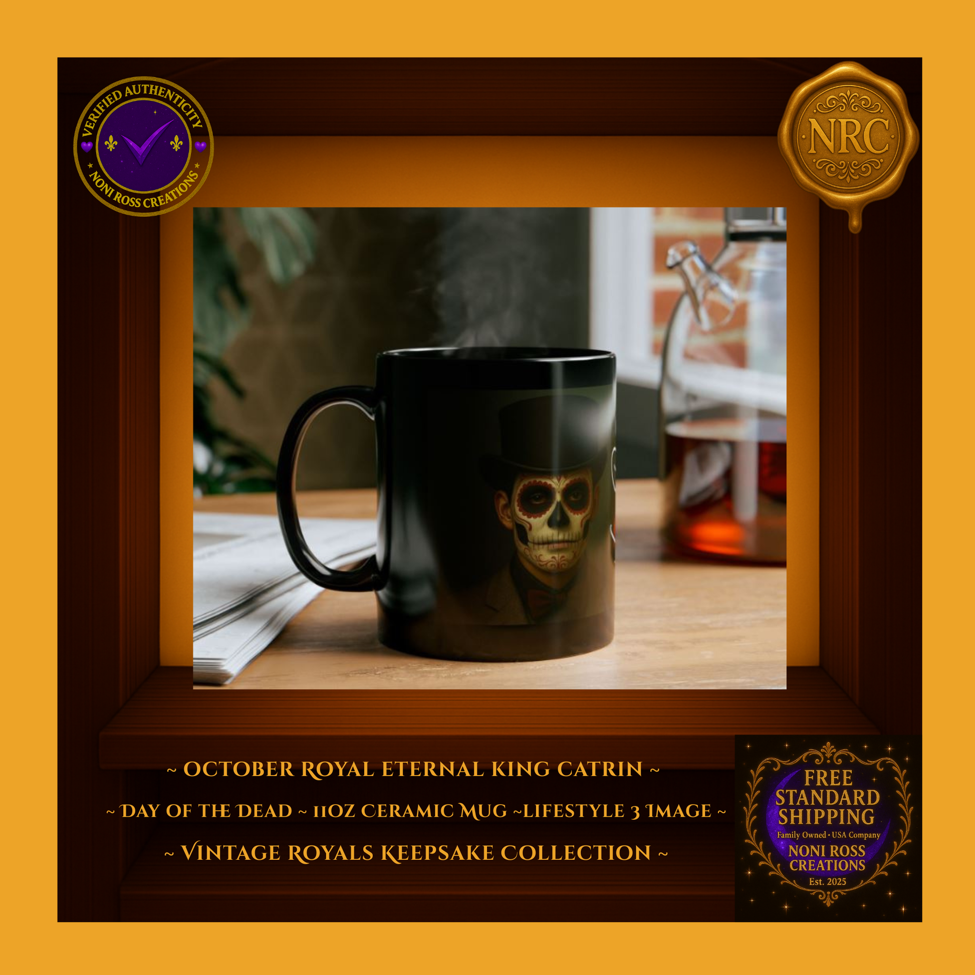 Collector display — October King Catrin and Queen Catrina Mugs | 💜 NoniRossCreations.com
