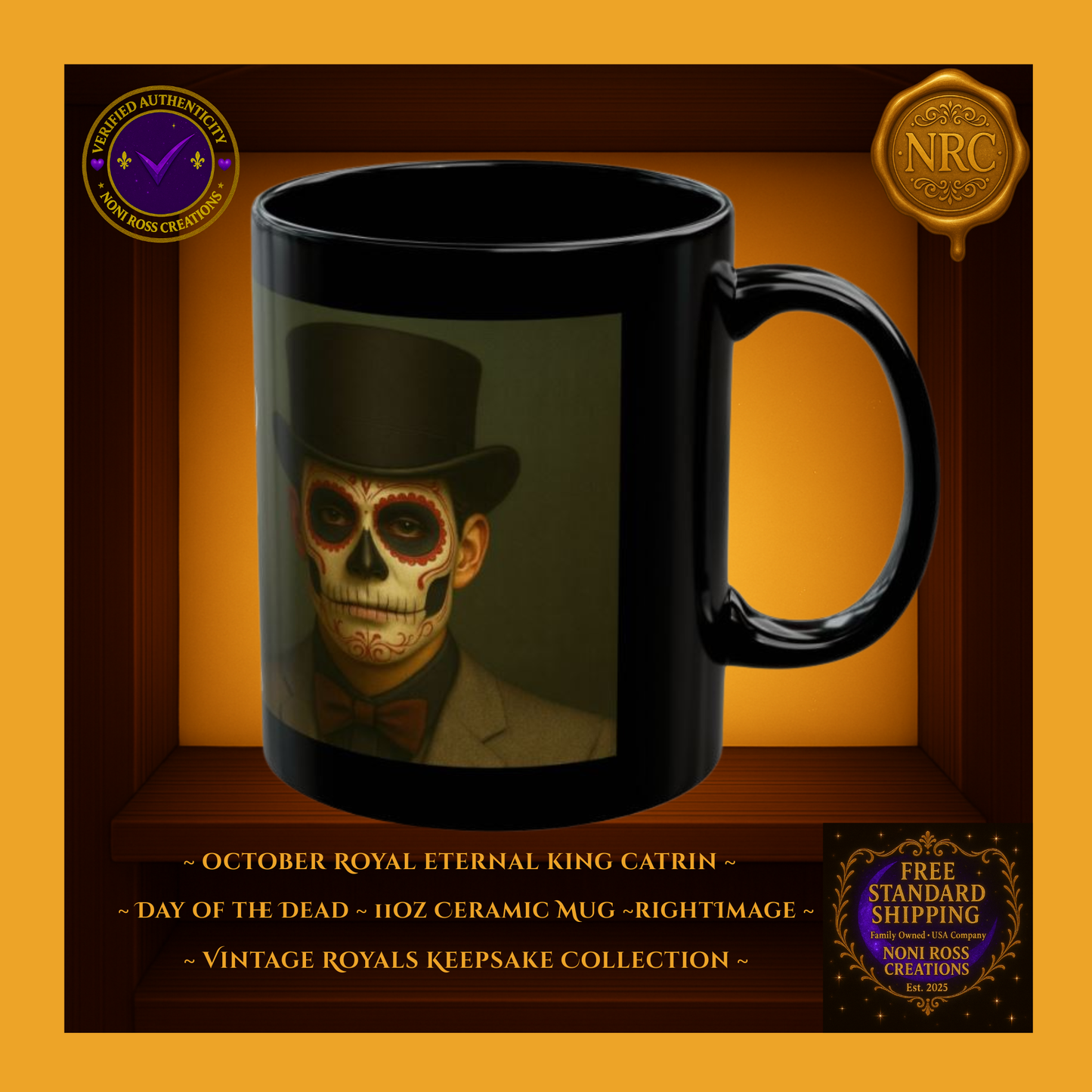 Right side — October King Catrin Mug with burnished gold accents and shadowed lighting | gothic royal design