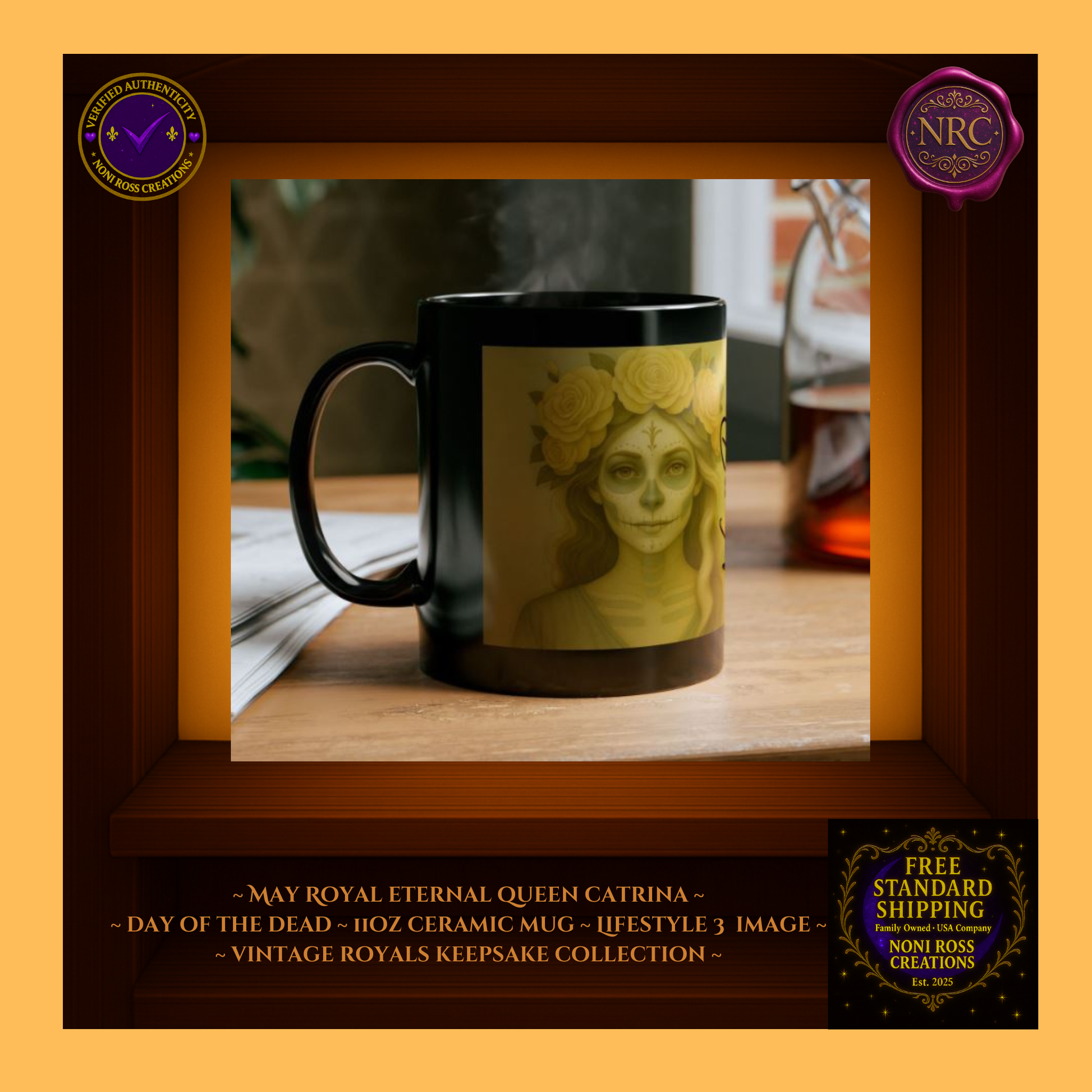 Collector display—May Queen Catrina Mug paired with matching King Catrin Mug | 💖 NoniRossCreations.com