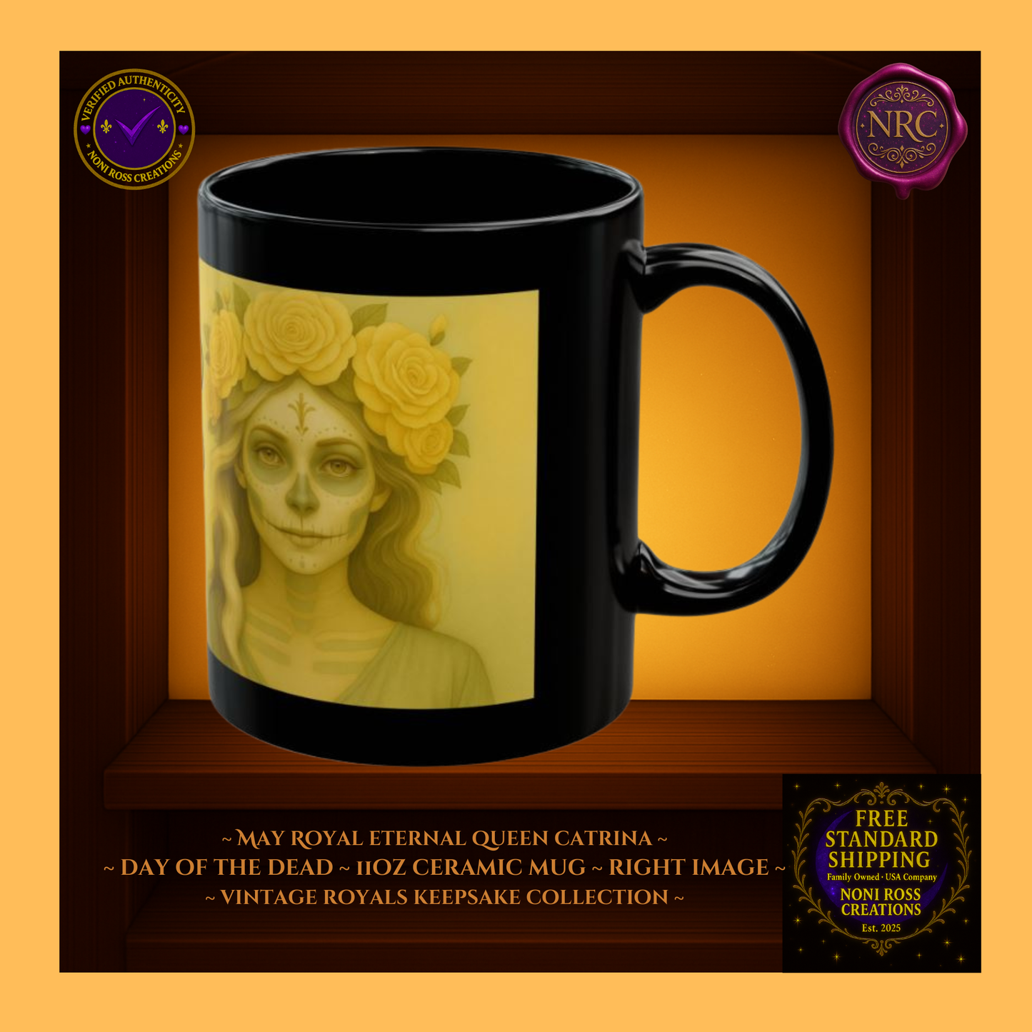 Right side—May Queen Catrina Mug with pearl tones and candlelight reflections, elegant gothic artwork