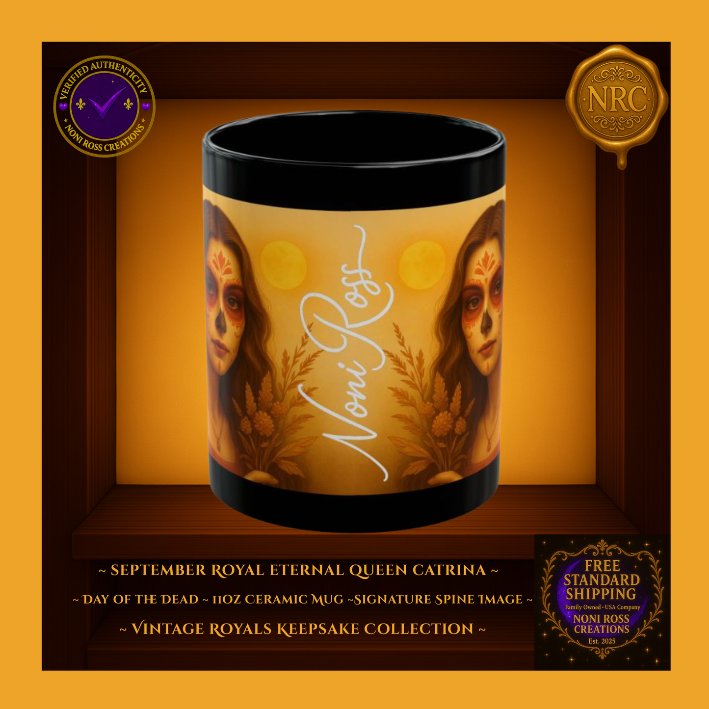 Signature spine — 💜 Noni Ross Creations logo with Vintage Royals filigree on bronze background