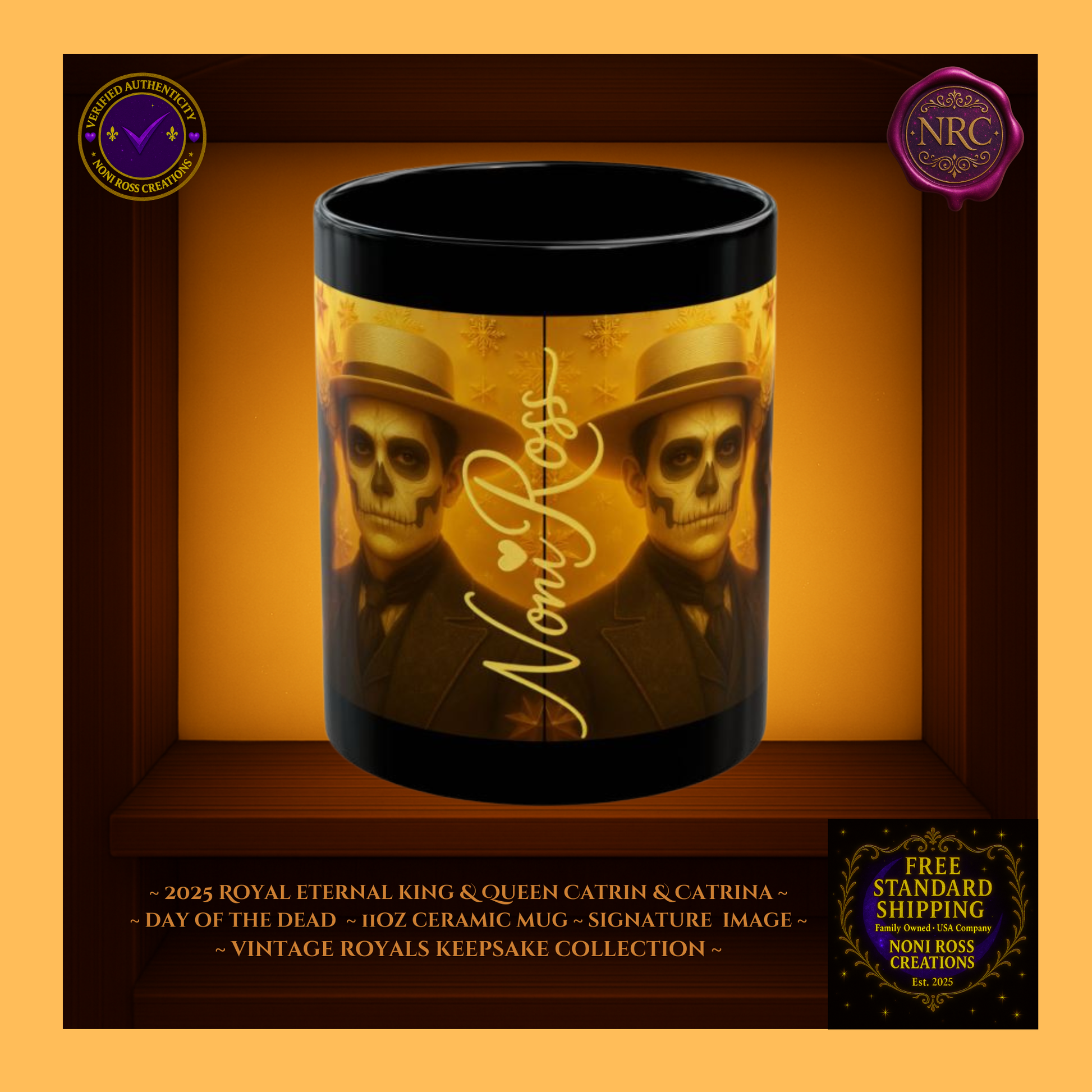 Signature spine — 💜 Noni Ross Creations logo with Vintage Royals filigree on frost-blue background, collector edition set