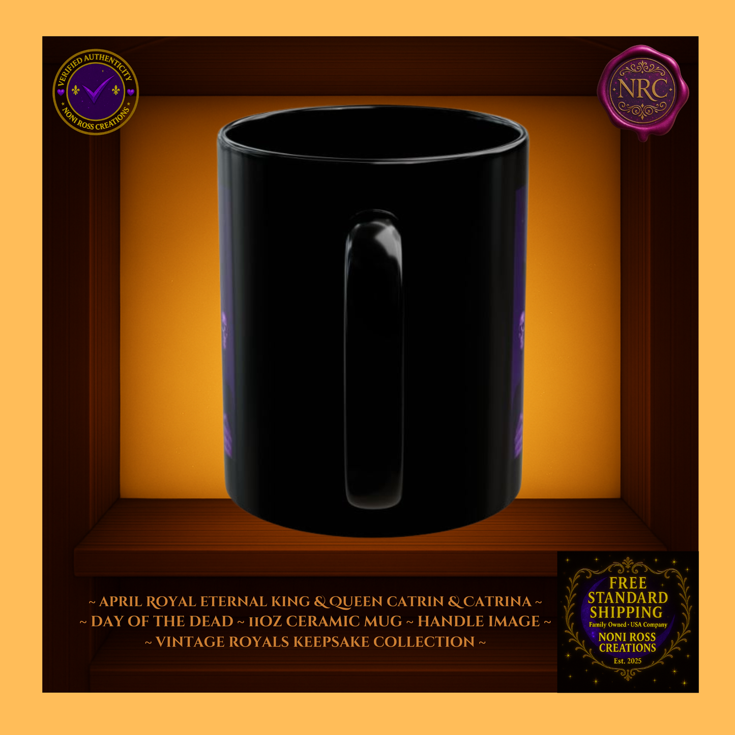 Handle detail—porcelain white interior with sky-blue and silver artwork edging, 11 oz ceramic mugs