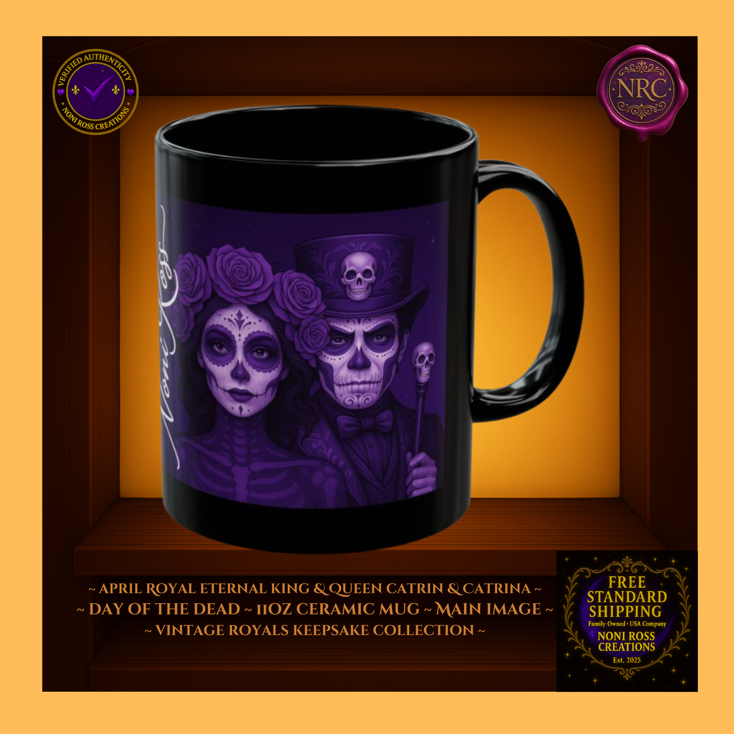 April Eternal King & Queen Catrin & Catrina Mug Set 11 oz in sky-blue and silver tones | 💙 Noni Ross Creations”