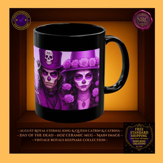 August Eternal King & Queen Catrin & Catrina Mug Set 11 oz in amber gold and amethyst violet | 💜 Noni Ross Creations