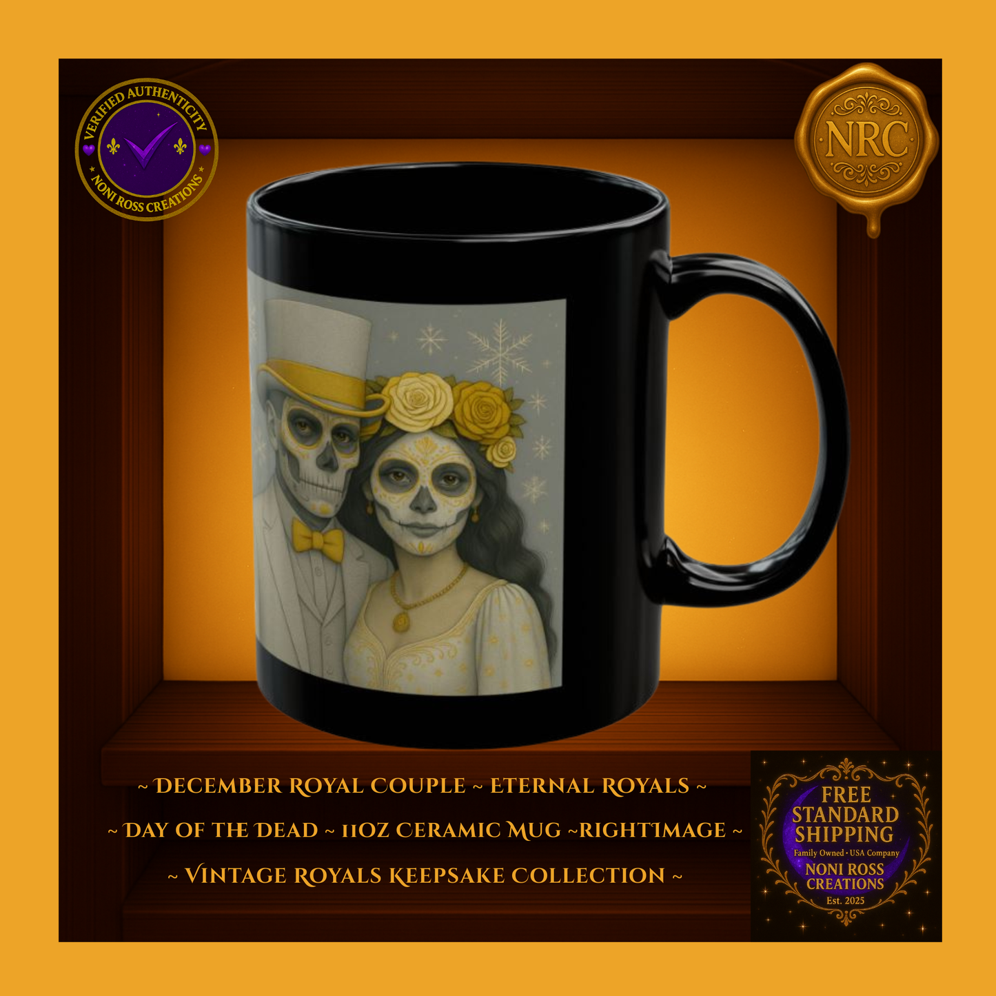 Right side — December King & Queen Mugs with snow reflection and winter light | gothic royal design