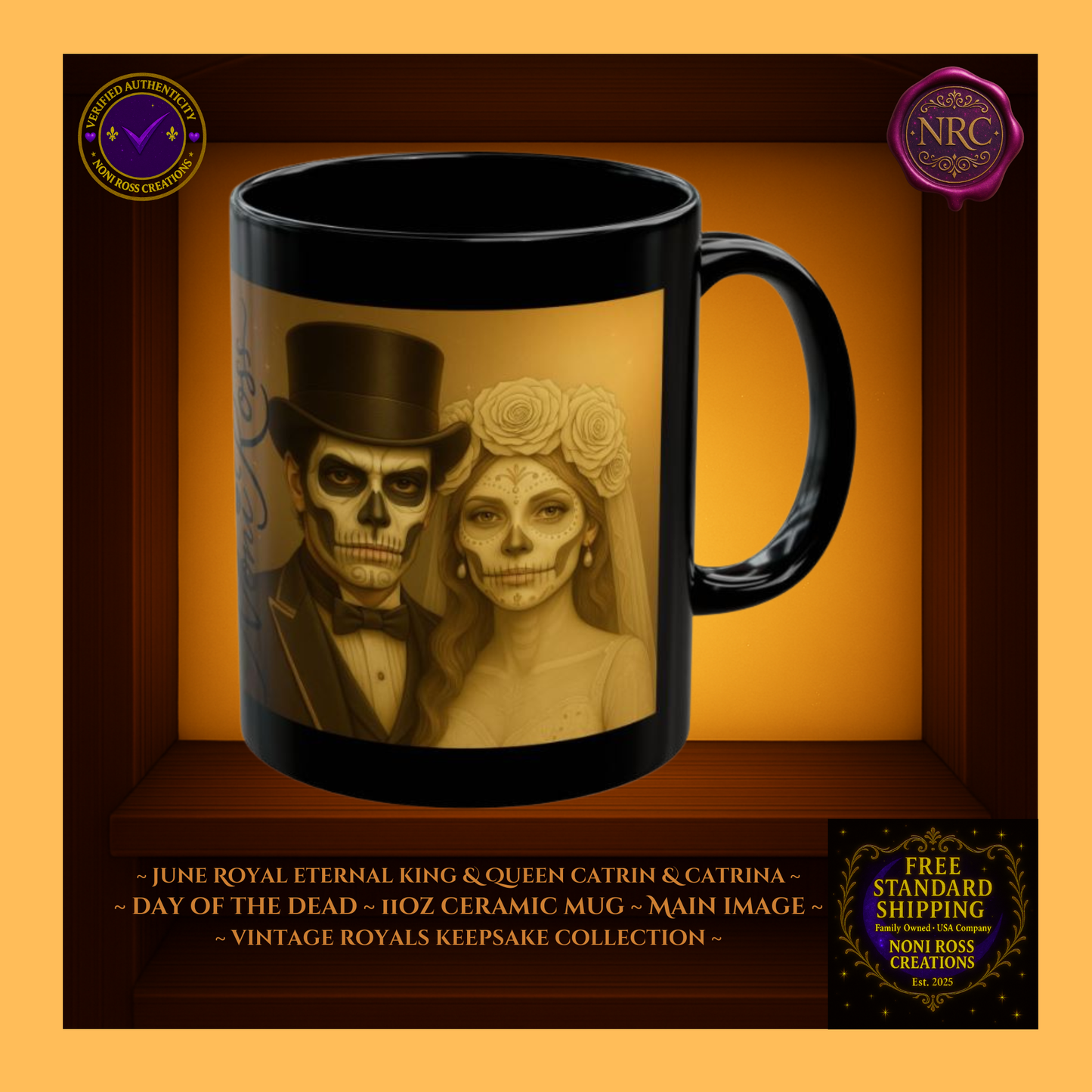 June Eternal King & Queen Catrin & Catrina Mug Set 11 oz in silver, gold, and ivory | 💜 Noni Ross Creations