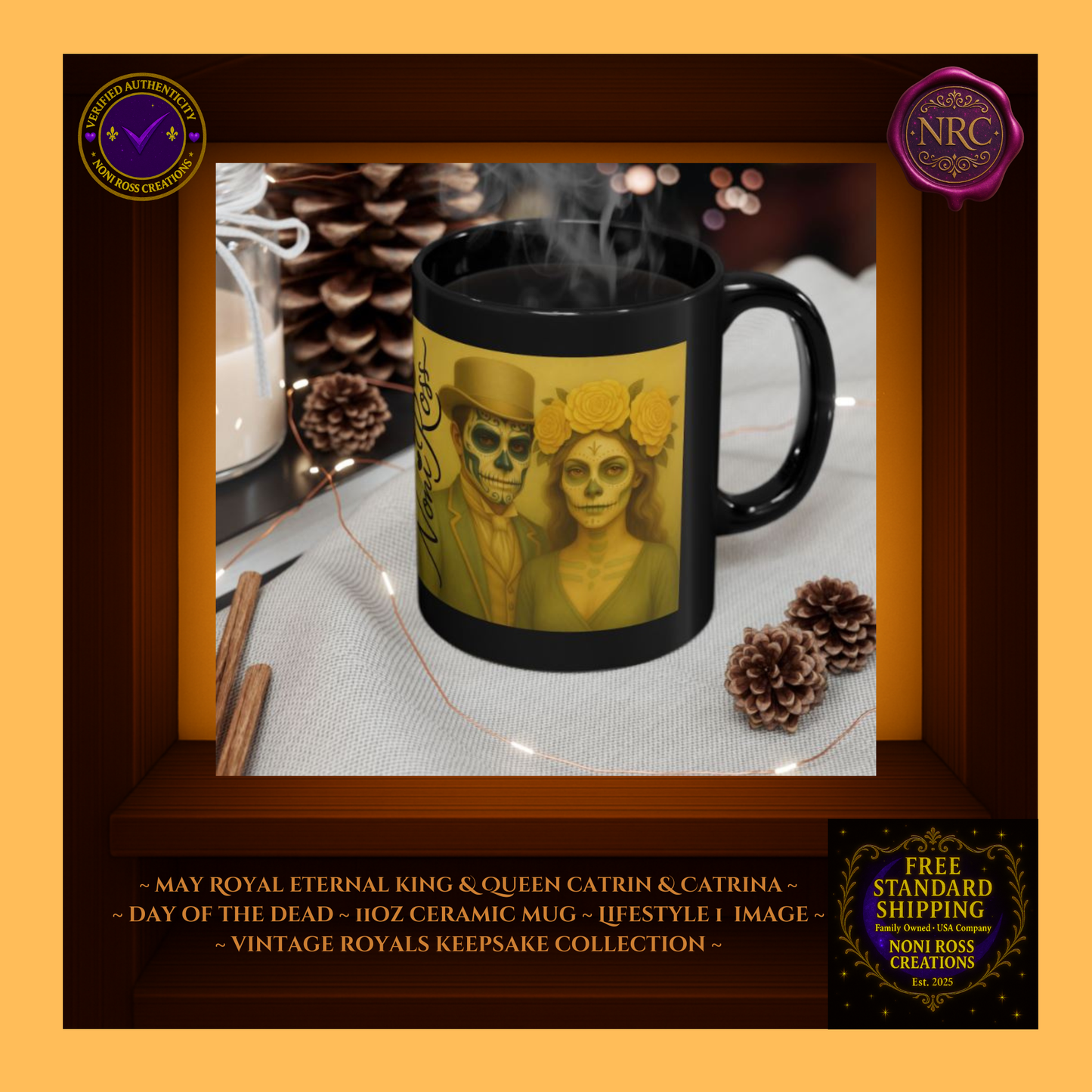 May King & Queen Mug Set styled with roses and candle—romantic spring ritual | 💖 Noni Ross Creations